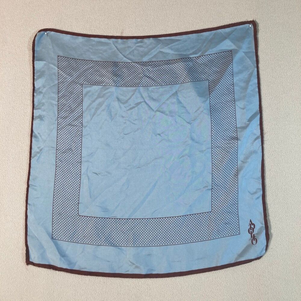 Adolfo Scarf Vintage Square Light Blue‎ and Brown With Polka Dots
